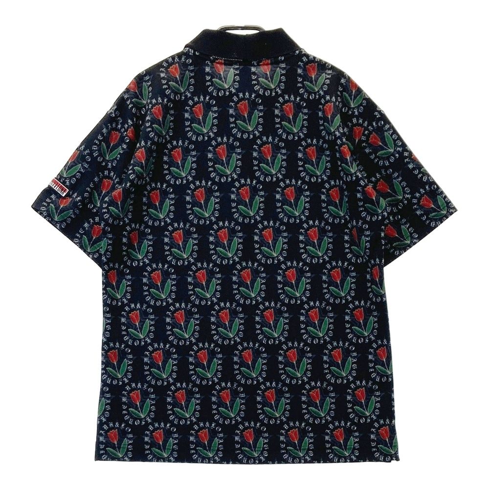 サイズ 46 MARK-LONA マークアンドロナ モデル 襟付 半袖Tシャツ ラインストーン チューリップ 総柄 ブラック系 240101539061 ゴルフウェア メンズ ストスト