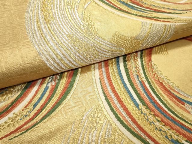 平和屋着物○六通柄袋帯 唐織 招福寿 稲穂之図 金銀糸