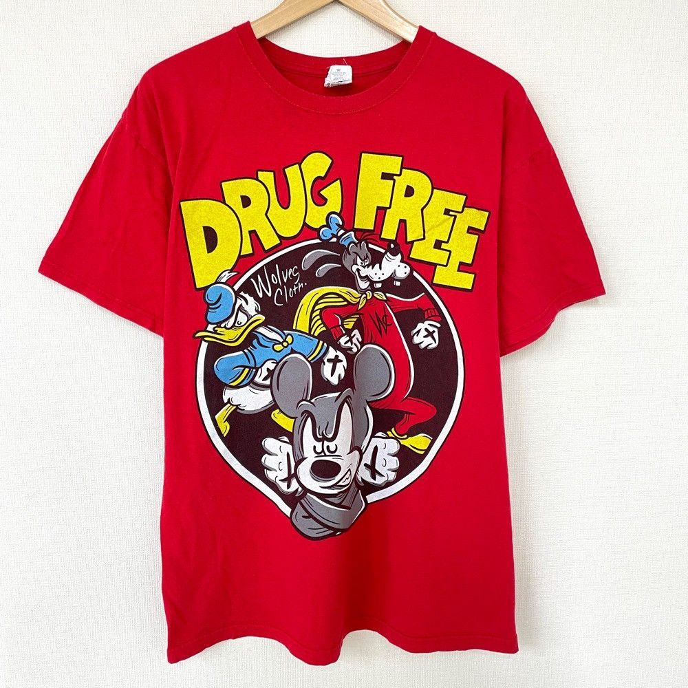 anvil Tシャツ 半袖 キャラクター プリント DRUG FREE サイズ：L レッド