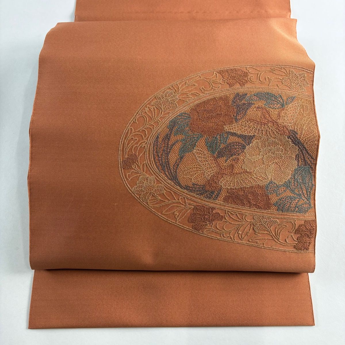 名古屋帯 美品 秀品 松葉仕立て 八寸名古屋帯 尾長鳥 草花 相良