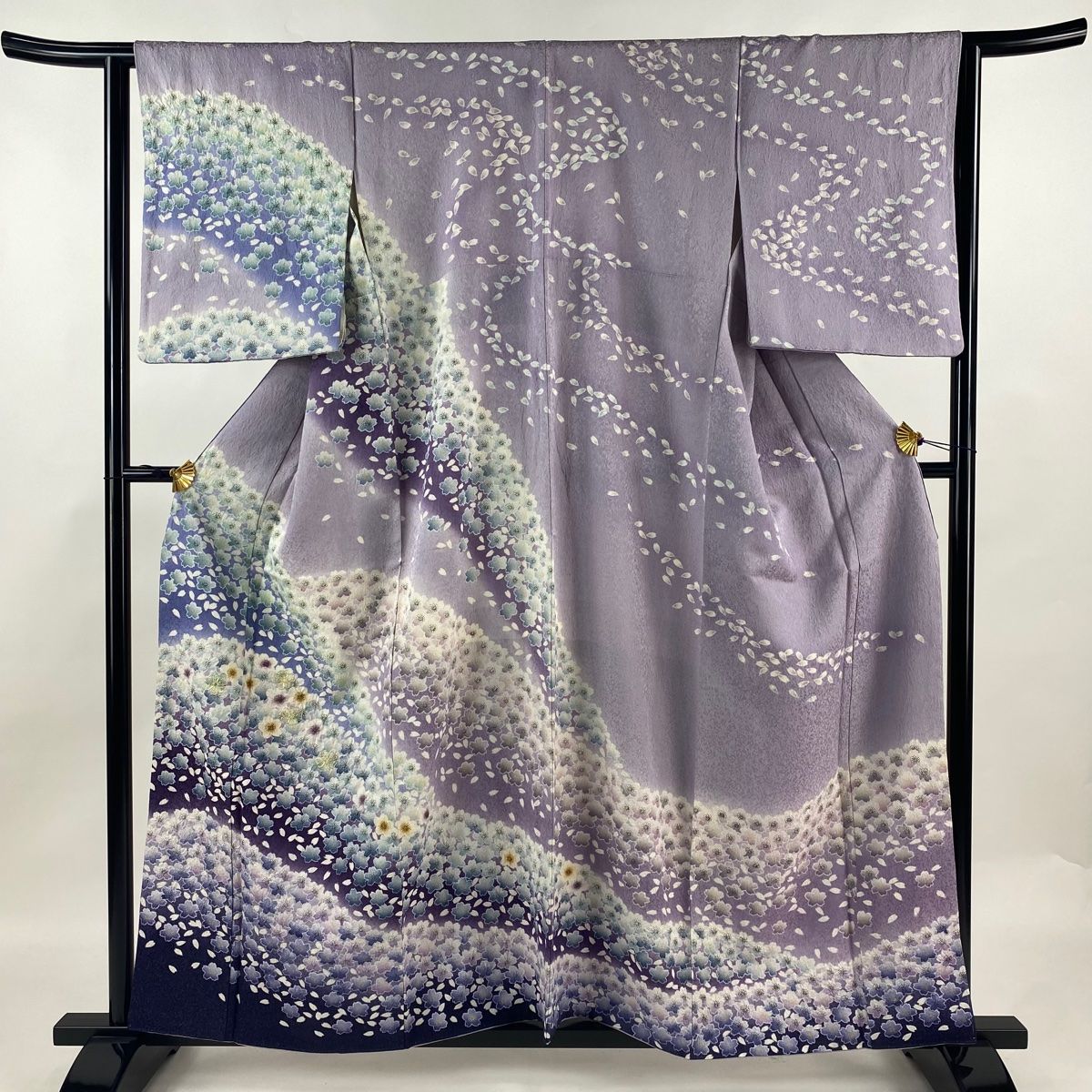 訪問着 身丈158cm 裄丈63cm S 袷 桜 花びら 金通し 金糸 薄紫 正絹 名品