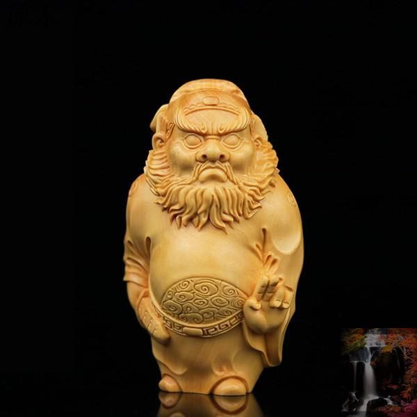 ミニチュア仏像 鍾馗様鍾馗・鎮宅聖君置物 （木製：ツゲ）＿