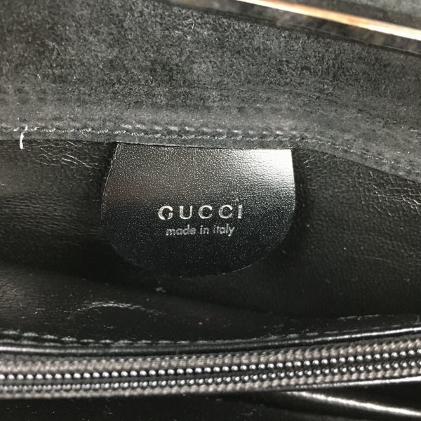 保存袋付き！GUCCI/グッチ エナメル ハンド/パーティーバッグ〈黒