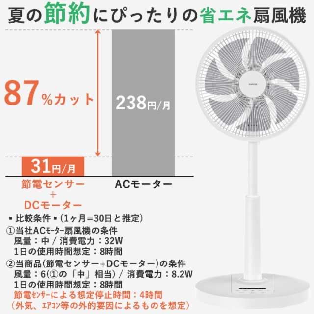 YAMAZEN 30cm DCリビング扇 室温センサー搭載 リモコン 風量10段階 入・切タイマー YLX-AJD30（W）