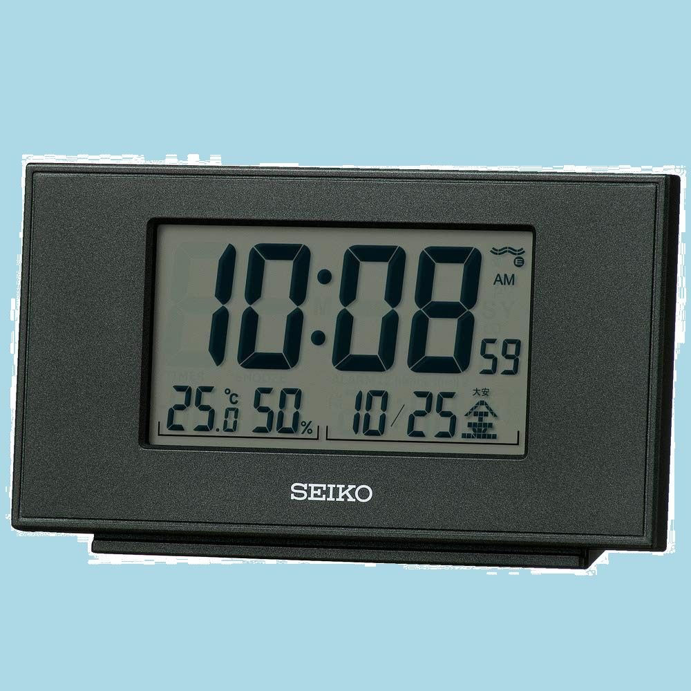 【在庫処分】カレンダー デジタル 電波 温度 目覚まし時計 本体サイズ:7.8×13.5×3.8cm 湿度 黒メタリック 表示 置き時計 Clock) SQ790K セイコークロック(Seiko