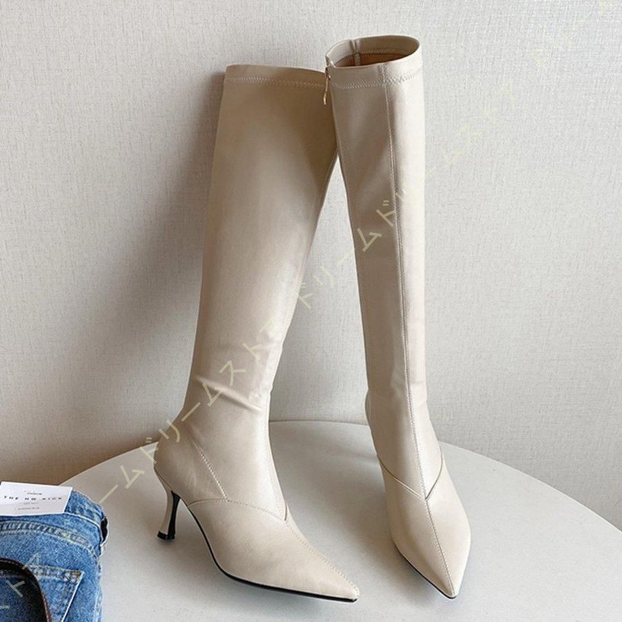 革 ロングブーツ レディース 黒 ピンヒール 痛くない 脚長効果 歩き