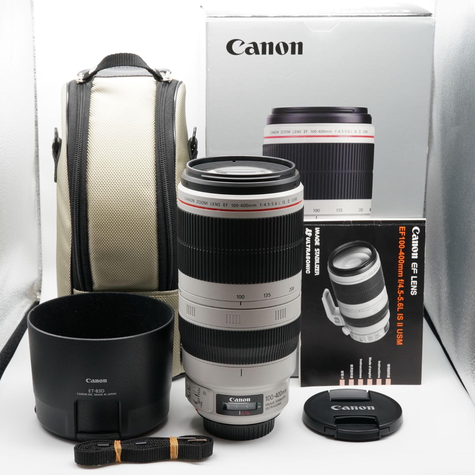 ほぼ Canon キヤノン 望遠ズームレンズ EF100-400mm F4.5-5.6L IS II USM フルサイズ対応 EF100-400LIS2 元箱 取説 フード付き