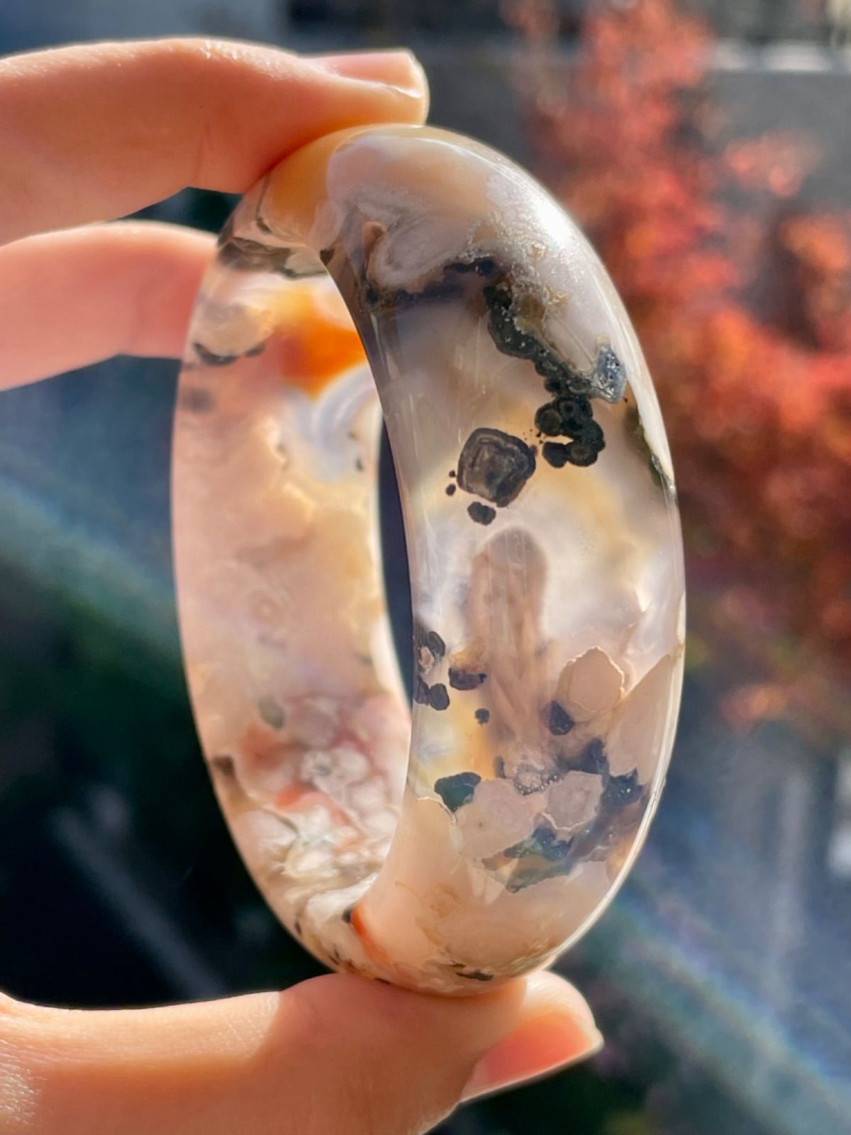 希少色 チェリーブロッサムアゲート 桜瑪瑙 天然石瑪瑙 バングル