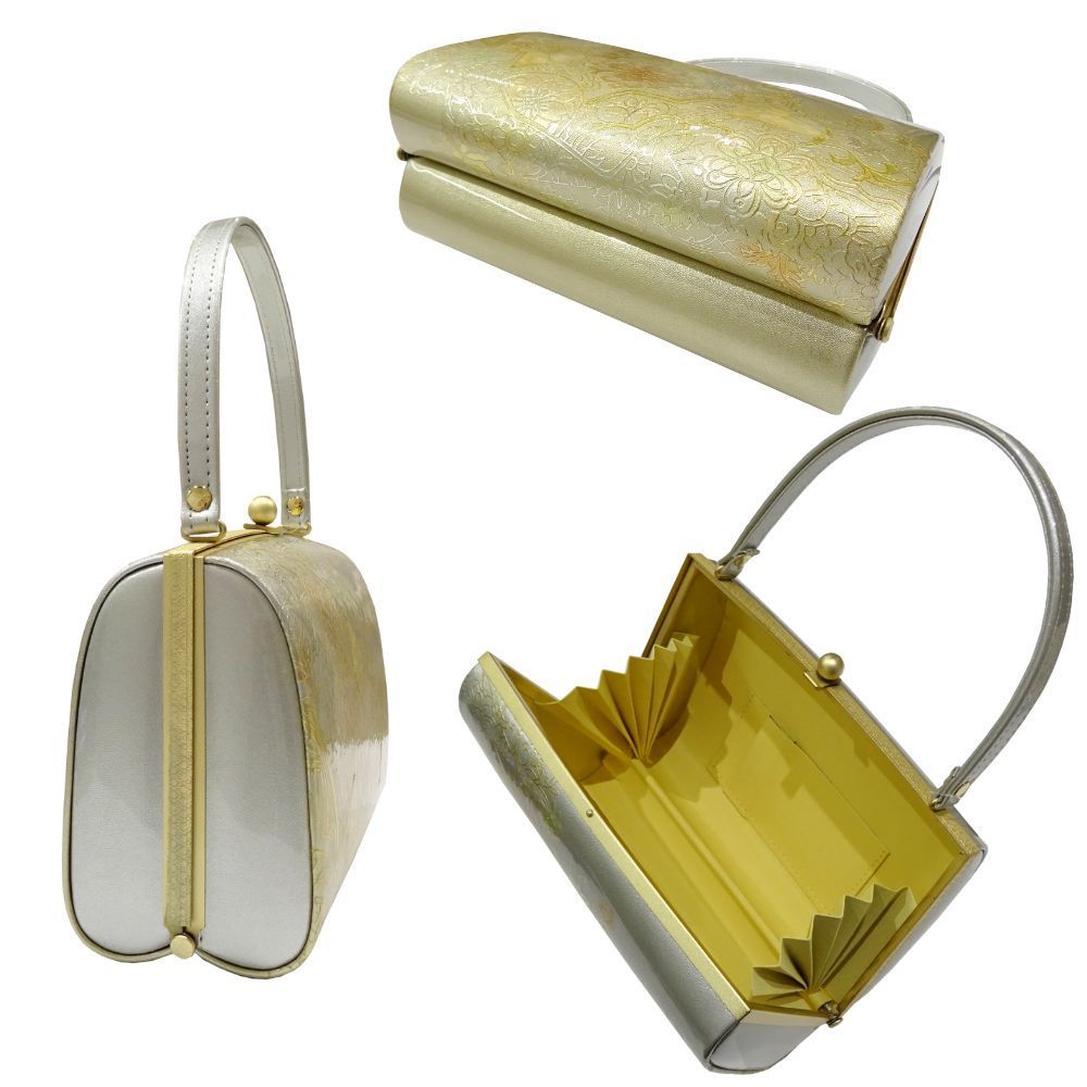 留袖、訪問着等 礼装用 金銀の市松模様の バックと 草履セット 留袖、