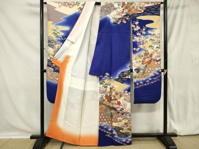 豪華振袖　作家物　絞り　舞花文　暈し染　金彩　着丈167.5cm　正絹 豪華振袖 作家物 絞り 舞花文 暈し染 金彩 着丈167.5cm 正絹