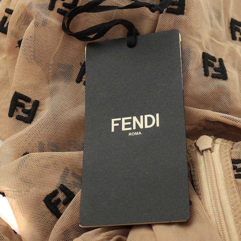 フェンディ FENDI FFカリグラフィー チュール インナーウェア ボディースーツ 長袖 シースルー シアー 刺繍 38 XS ベージュ 黒  ブラック FS7193 AC6H /AN12