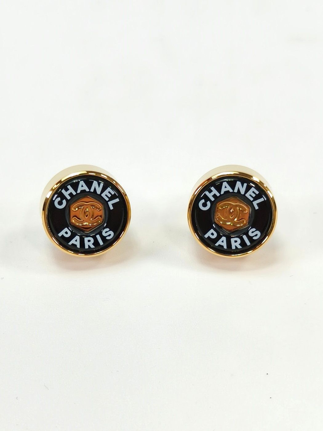 CHANEL シャネル ココマーク ラウンド ピアス B24C ゴールド×ブラック 管理番号 10418