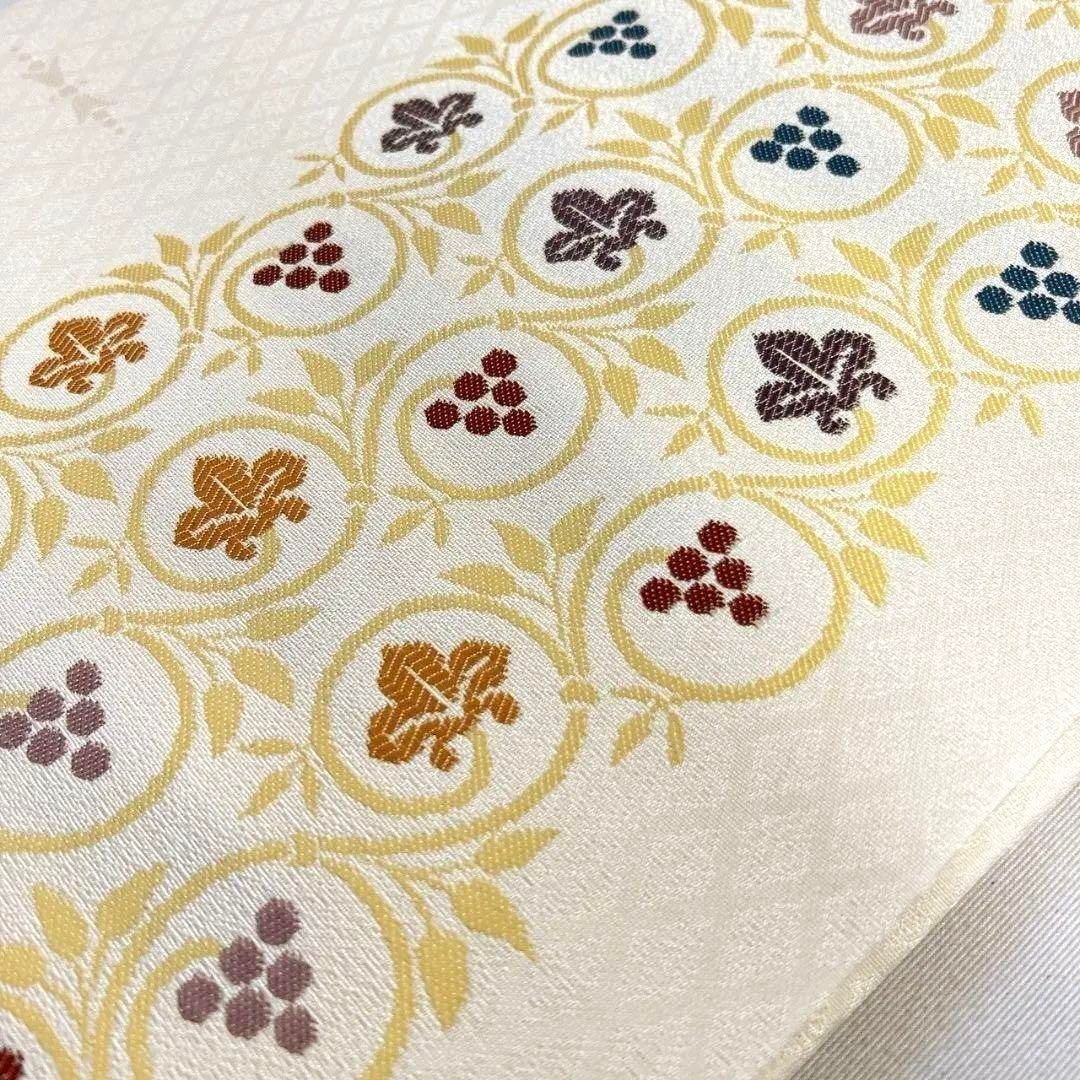 名古屋帯 格子 唐草 葡萄模様 名古屋帯 着物 035a p 名古屋帯 格子