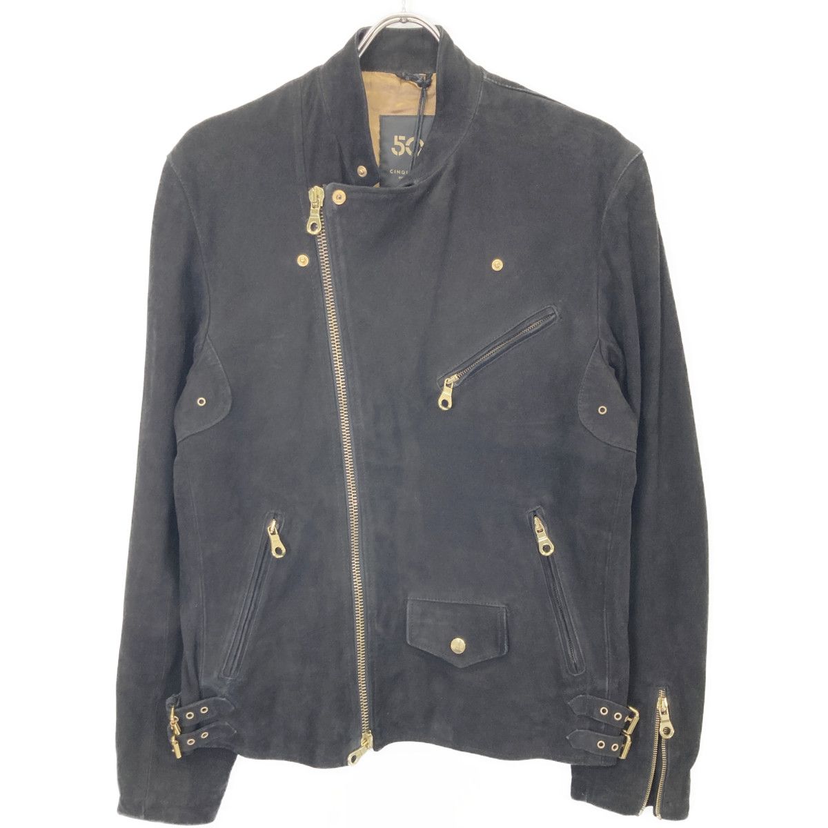 CINQUANTA チンクアンタ ﾌﾞﾗｯｸ H-517 ｽｴｰﾄﾞ ﾀﾞﾌﾞﾙﾗｲﾀﾞｰｽｼﾞｬｹｯﾄ 48