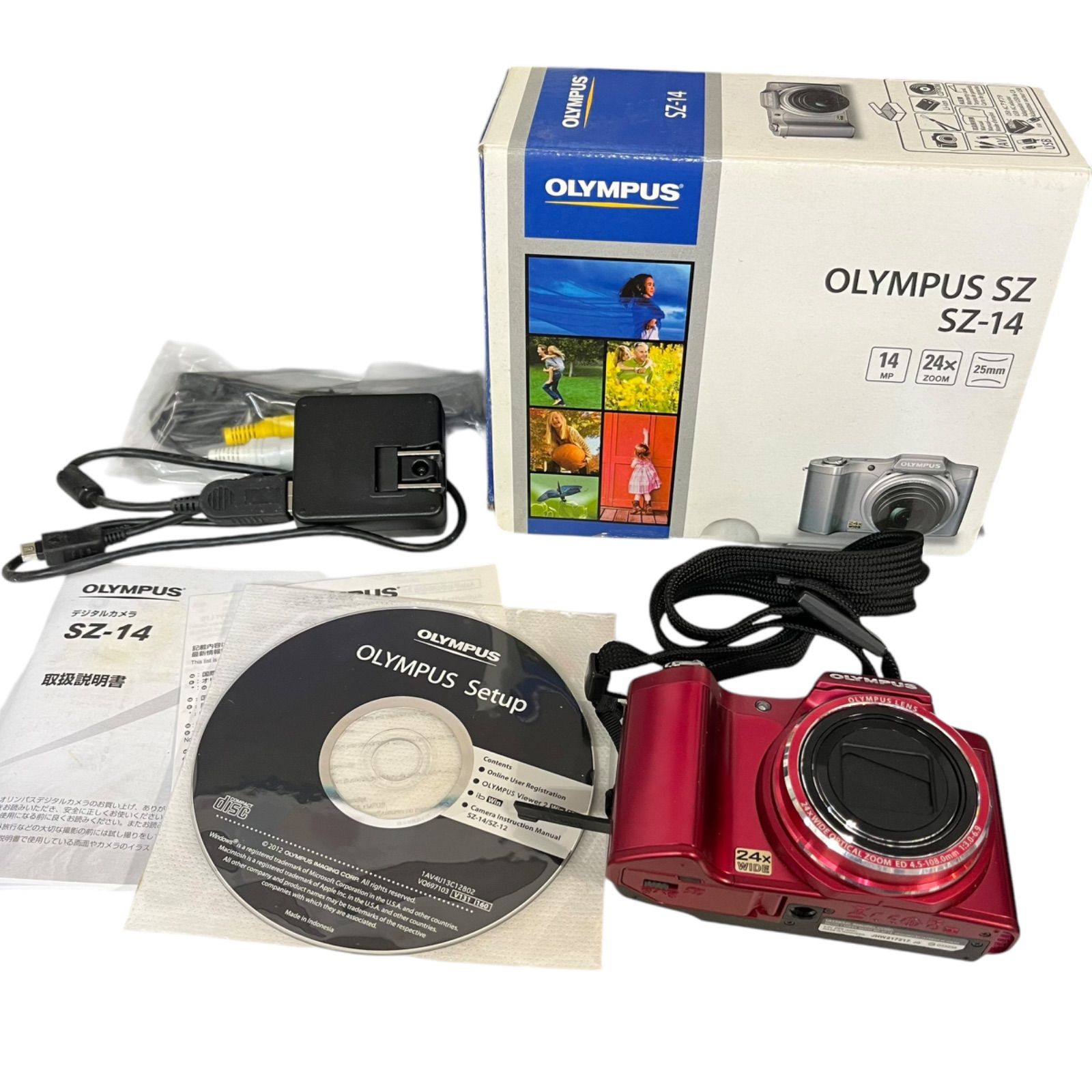 管30167 OLYMPUS オリンパス SZ-14 1400万画素 光学24倍ズーム 3Dフォト機能 レッド コンパクトデジタルカメラ 4.5-108.0mm F3.0-6.9 箱説明書ディスク付き 撮影機材 コレクション 動作未
