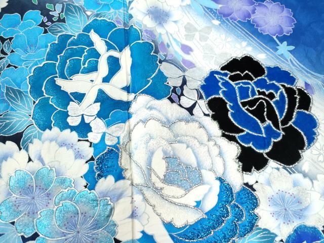 平和屋着物○豪華振袖 花蝶文 ラメ糸 暈し染め 銀彩 正絹 逸品