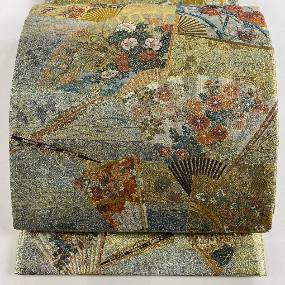 袋帯 名品 琳派三十六華扇 箔 金色 全通 正絹
