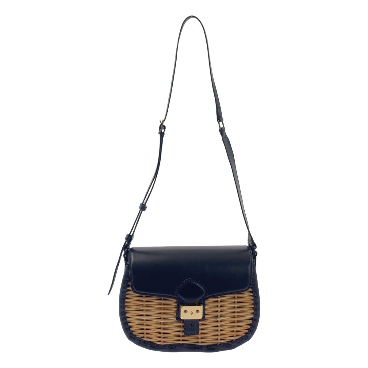 【美品】  ebagos / エバゴス | 2024AW | BIRD JOURNEY  / カーフ レザー フラップ カゴ ショルダーバッグ | ブラック/ベージュ | レディース 美品】 ebagos / エバゴス | 2024AW | BIRD JOURNEY / カーフ レザー