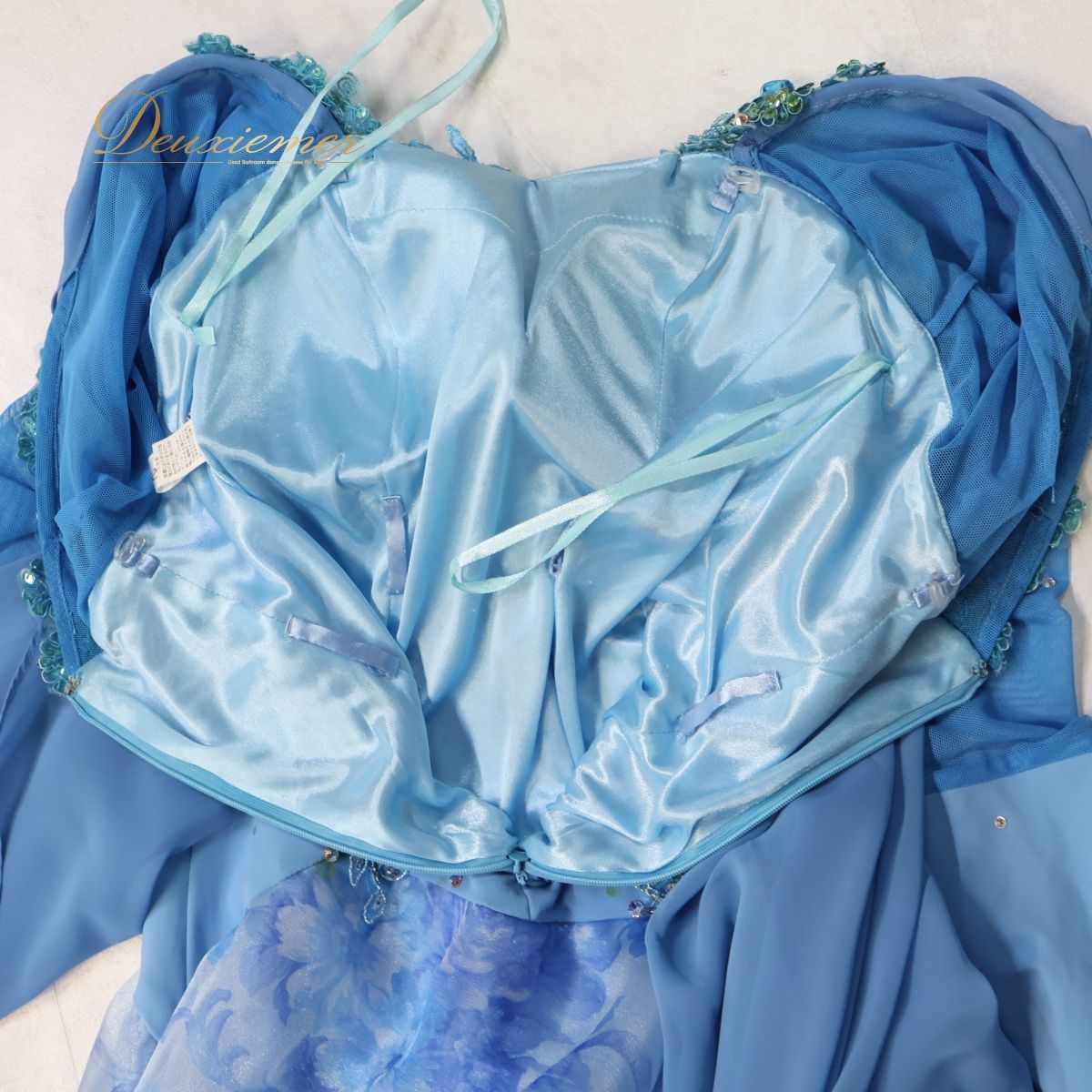 【社交ダンス衣装】ブルー leirena レイリーナ ワンピース ドレス フリル 水色 フロート 花柄 上品 綺麗 かわいい 青 長袖 社交ダンス衣装】ブルー leirena レイリーナ ワンピース ドレス