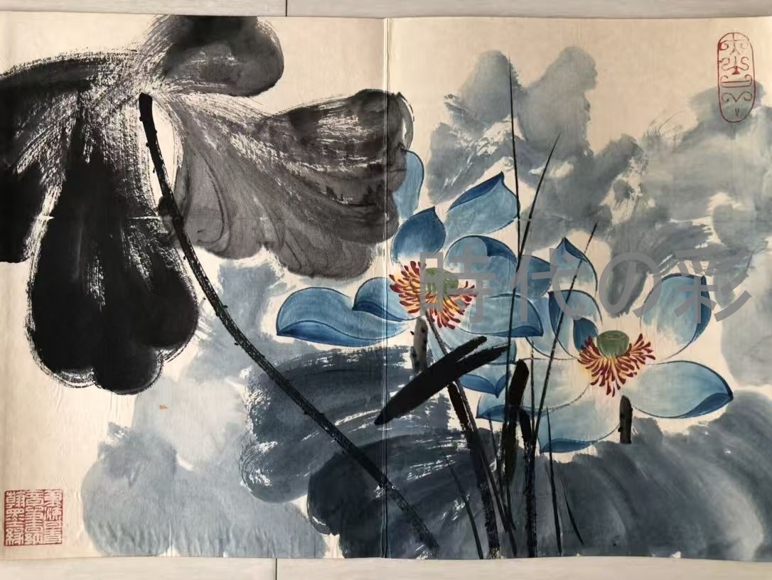 中国古美術 近代 潘天寿 花鳥図 手描き 冊頁 7開14頁 宣紙 防偽印付