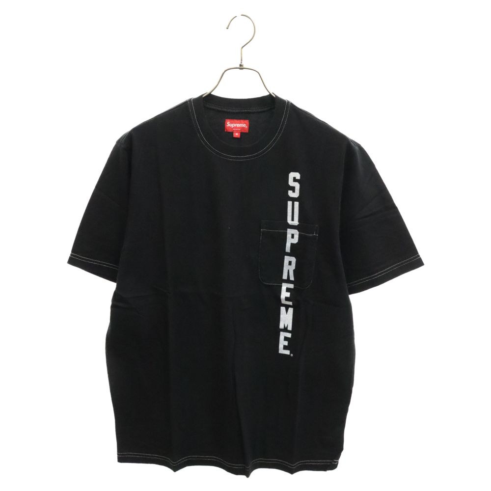 SUPREME (シュプリーム) 20SS Contrast Stitch Pocket Tee コントラスト ロゴプリント ポケット付き クルーネック 半袖Tシャツ カットソー ブラック