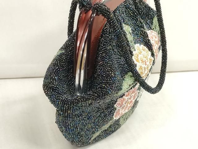 平和屋本店□和装小物 ビーズバッグ 和装バッグ 草花 がま口 持ち