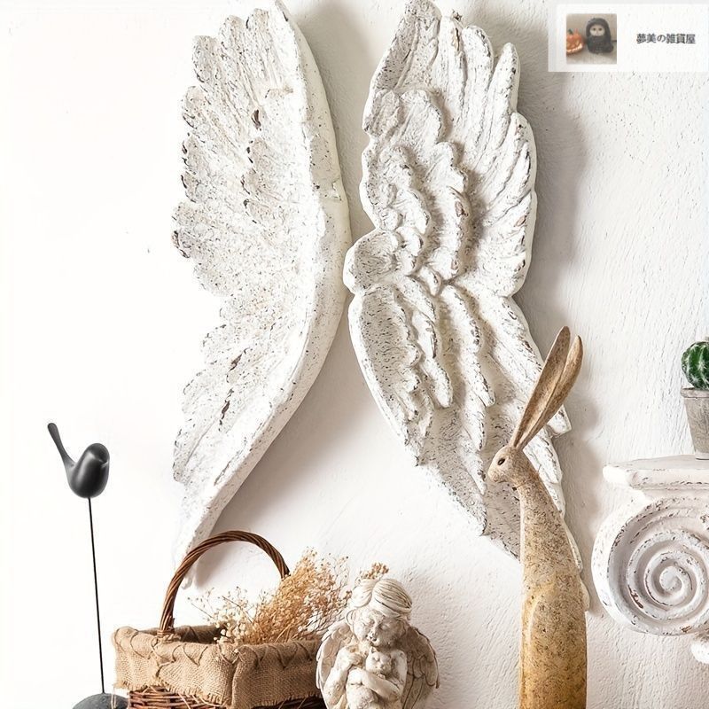 ウォールデコレーション 羽 エンジェル 天使の羽 ウォールインテリア 壁掛け デコレーション ホワイト アンティーク風 ヴィンテージ 壁面ディスプレイ おしゃれ シンプル 5-35