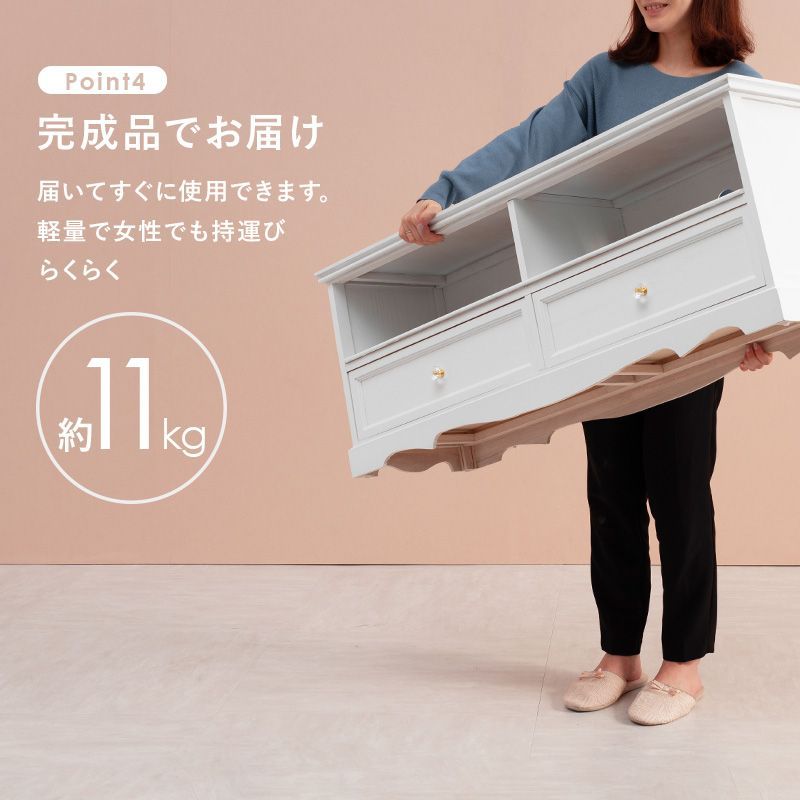 幅110cm◆完成品フェミニンテレビ台白 可愛いクリスタル収納ラック TV台 幅110cm◇完成品フェミニンテレビ台白 可愛いクリスタル収納