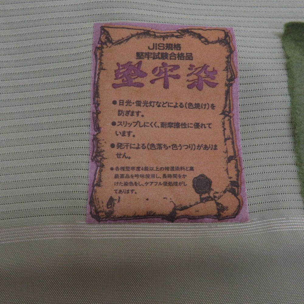 夏着物 色無地 駒絽 薄緑色 草色 絽 広衿 正絹 一つ紋 違い鷹の羽紋