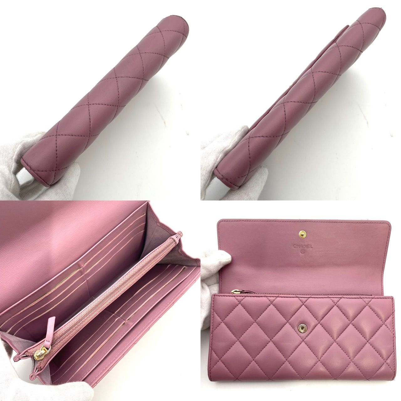 シャネル CHANEL 長財布 マトラッセ ラムスキン パープル レザー 財布