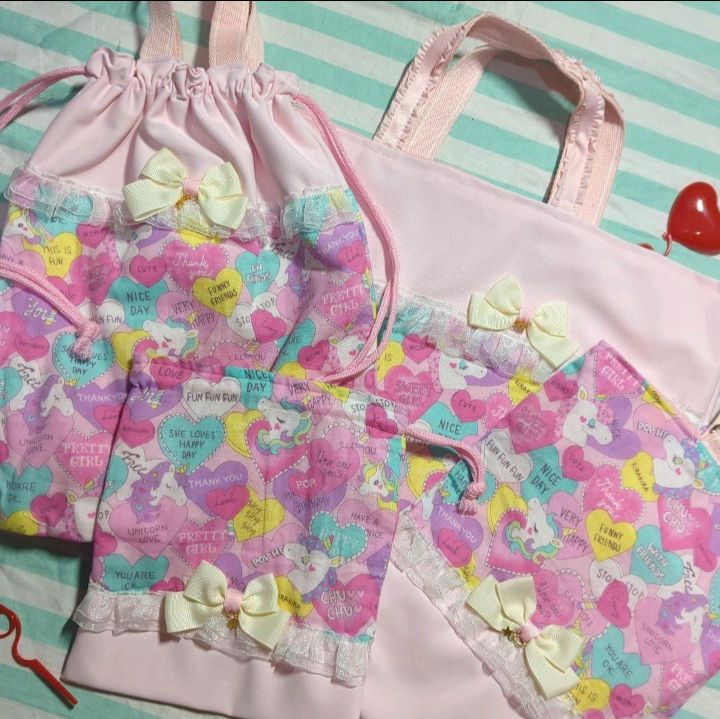 ユニコーン レッスンバック 上履き袋 体操着袋 給食袋 セット 女子 ユニコーン レッスンバッグ 上履き入れ 体操着袋 給食袋 セット