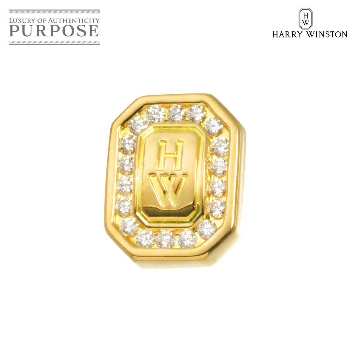 ハリー ウィンストン HARRY WINSTON ロゴ ダイヤ ピアス K18 YG 750 片方 片耳のみ Earring Pierced 90276110