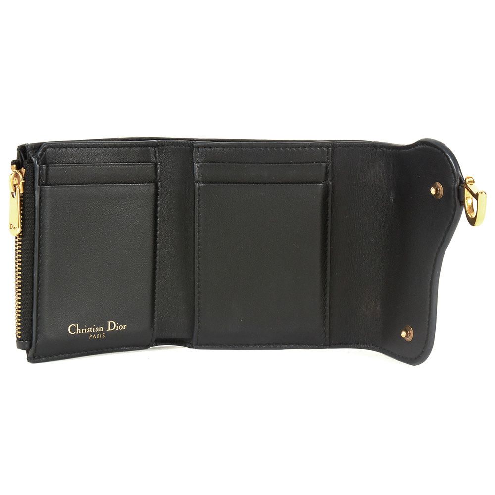 美品 クリスチャンディオール Dior 3つ折財布 サドル ブラック 黒 レザー Christian Dior 三つ折り財布 サドル レザー ブラック dior財布