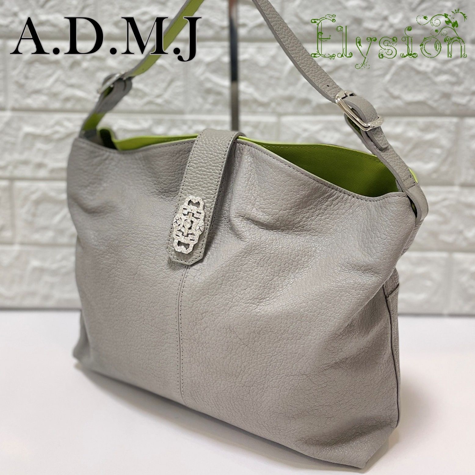 ☆美品☆ A.D.M.J エーディーエムジェイ グレー レザー パスケース 