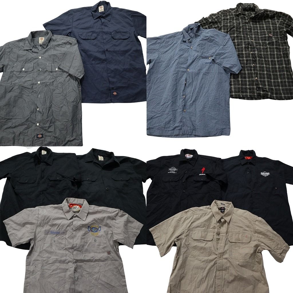 古着卸 ディッキーズ Dickies 半袖シャツ 10枚セット メンズ Ｍ ダブルフラップ チェック柄 ワーク 古着 NA3098