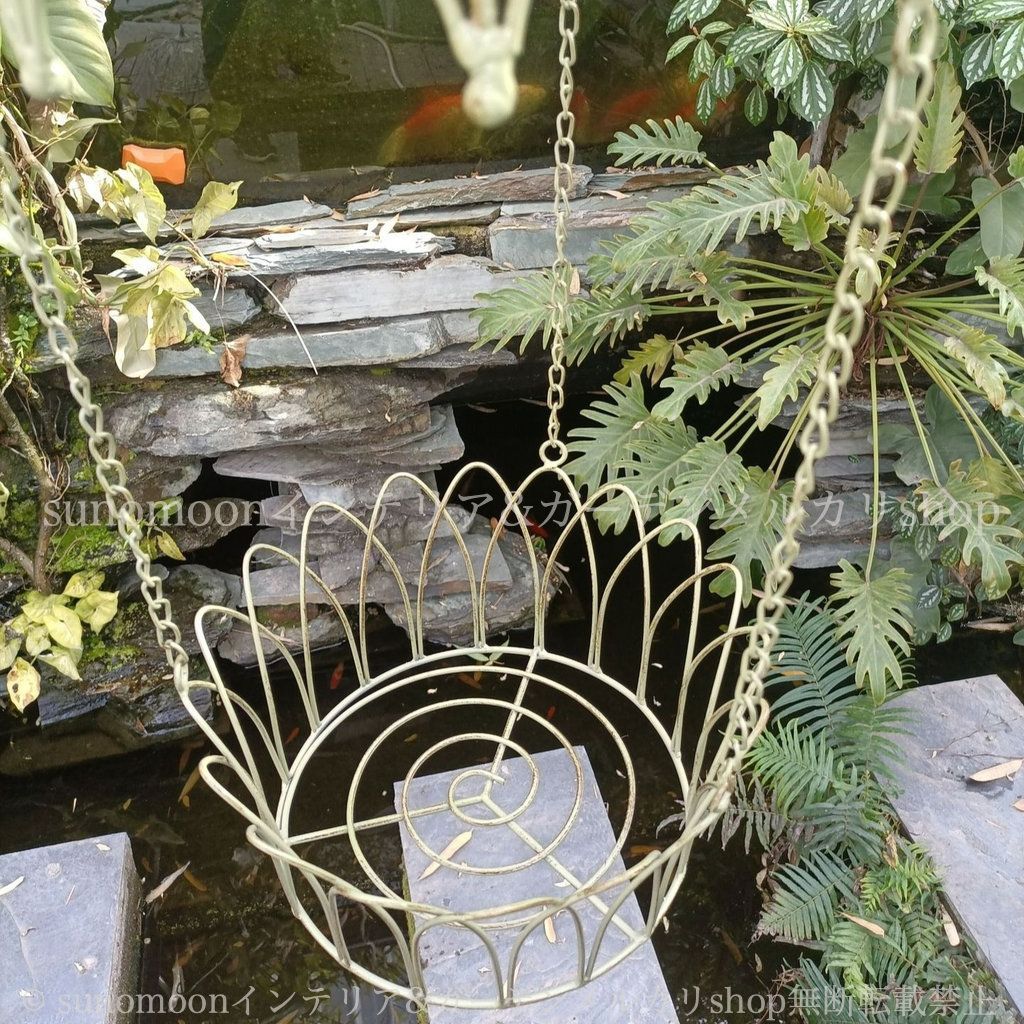 ヨーロピアン ハンキングバスケット 金属 インテリア ヴィンテージ調 ガーデニング おしゃれ プランタースタンド ガーデンインテリア 雑貨 お洒落 8-14 チェーン ガーデン雑貨 グリーン 庭の装飾 ホワイト ガーデン STEELWINDOWSANDDOORS_COM