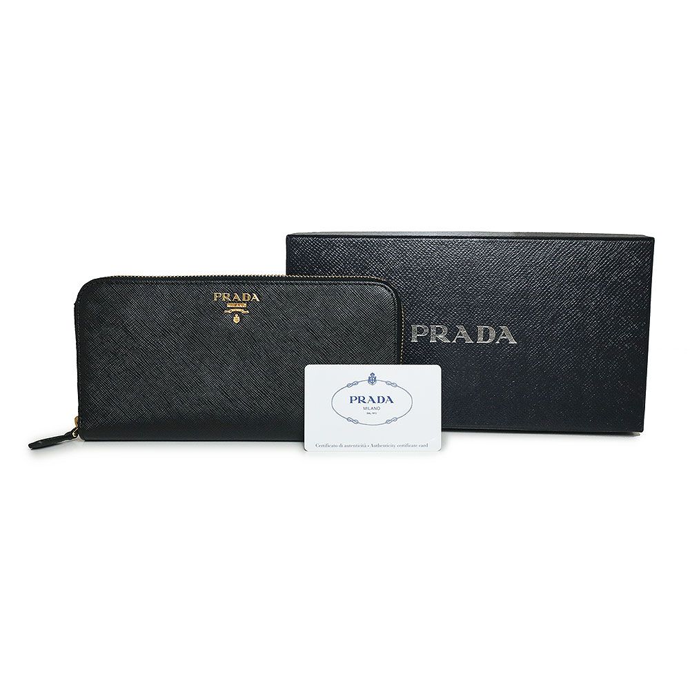 箱付 PRADA プラダ 長財布 ゴールド金具 サフィアーノ ブラック 黒ロビ