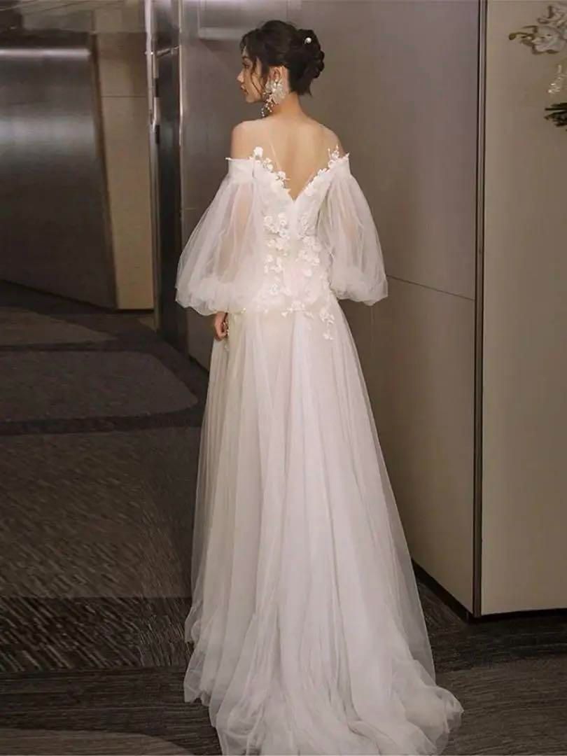 新品未使用 華やかウェディングドレス 結婚式 袖可愛い魅力的