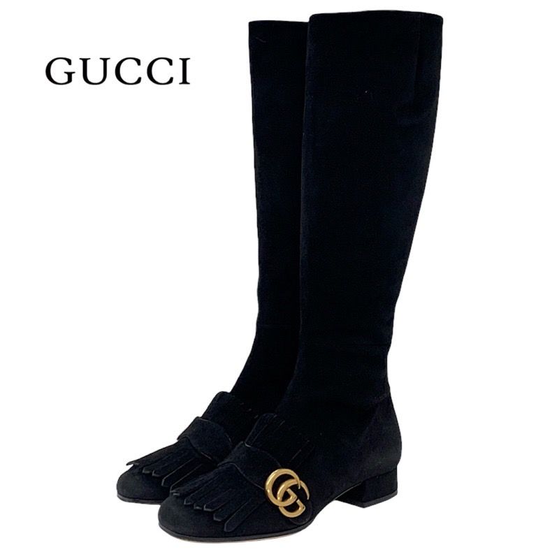 GUCCI 8 26.0 GG マーモント ドライビングシューズ スエード 黒