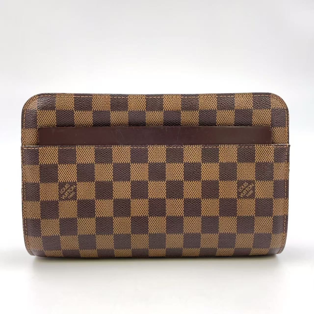 LOUIS VUITTON ダミエ サンルイ ダミエエベヌ セカンドバッグ レザー×PVC ブラウン クラッチバッグ ゴールド N51993