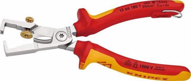 クニペックス KNIPEX 絶縁カッティングストリッパー落下防止1366-180TBK