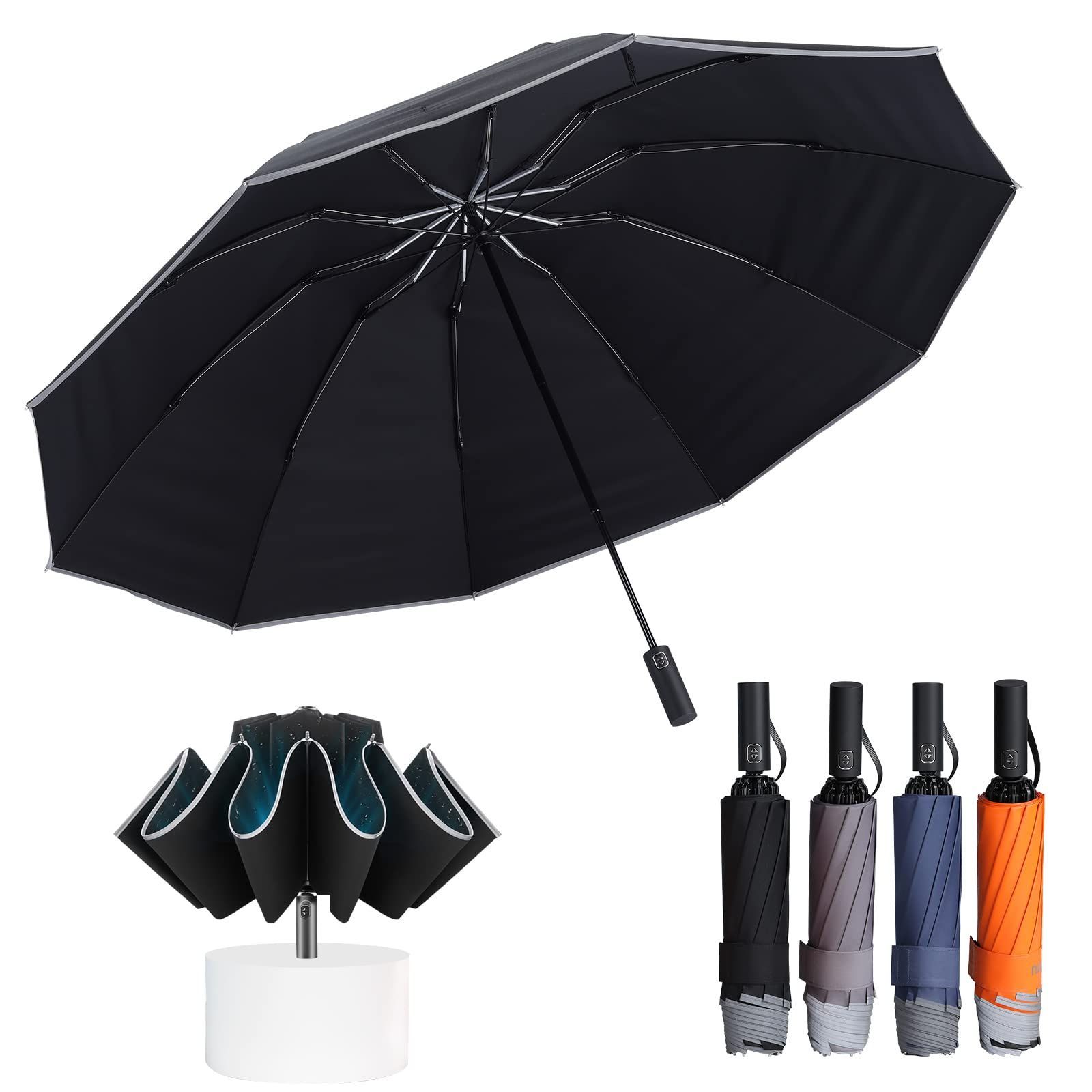 逆折れ 折りたたみ傘 晴雨兼用 自動開閉 大きい ワンタッチ ブラック 黒 傘