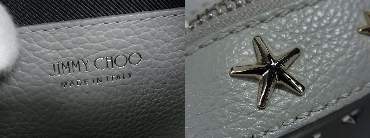 ■極美品■ JIMMY CHOO ジミーチュウ ペガシ スタースタッズ ショルダーバッグ 斜め掛け 肩掛け レディース グレー系 AB7858ｱZ