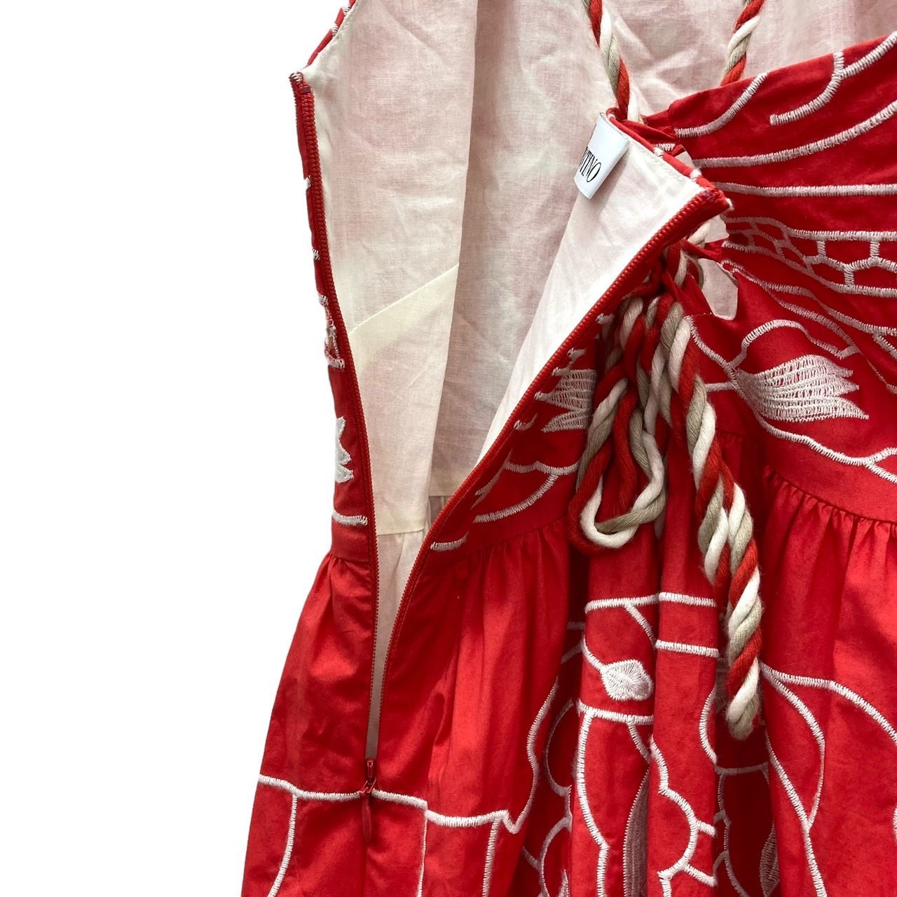 【REDVALENTINO】刺繍ミディワンピース RED VALENTINO コットン ミディワンピース ギャザー入り