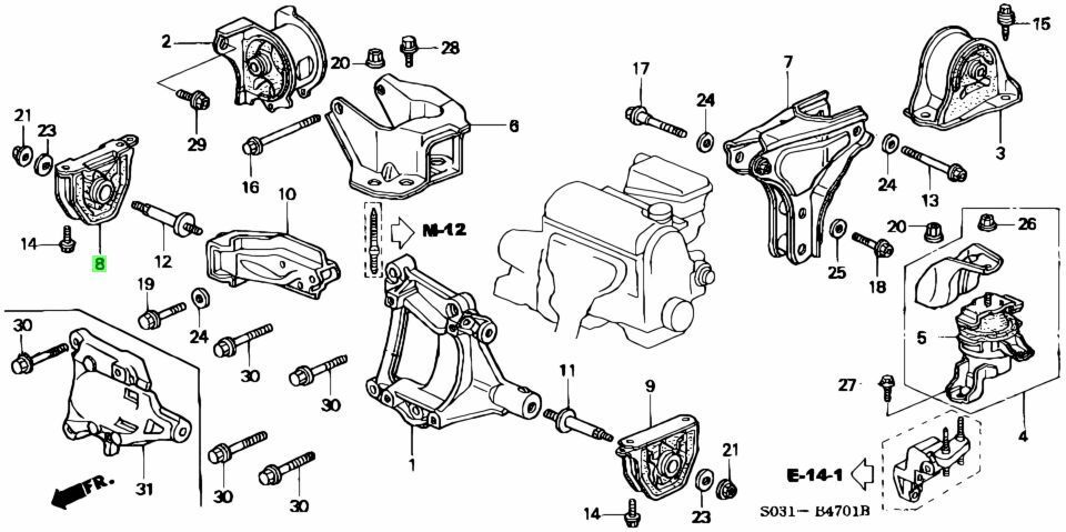未使用 ホンダ DC2 インテグラ 純正 フロント エンジンマウントインシュレーター ラバー 右 Front stopper insulator rubber RH