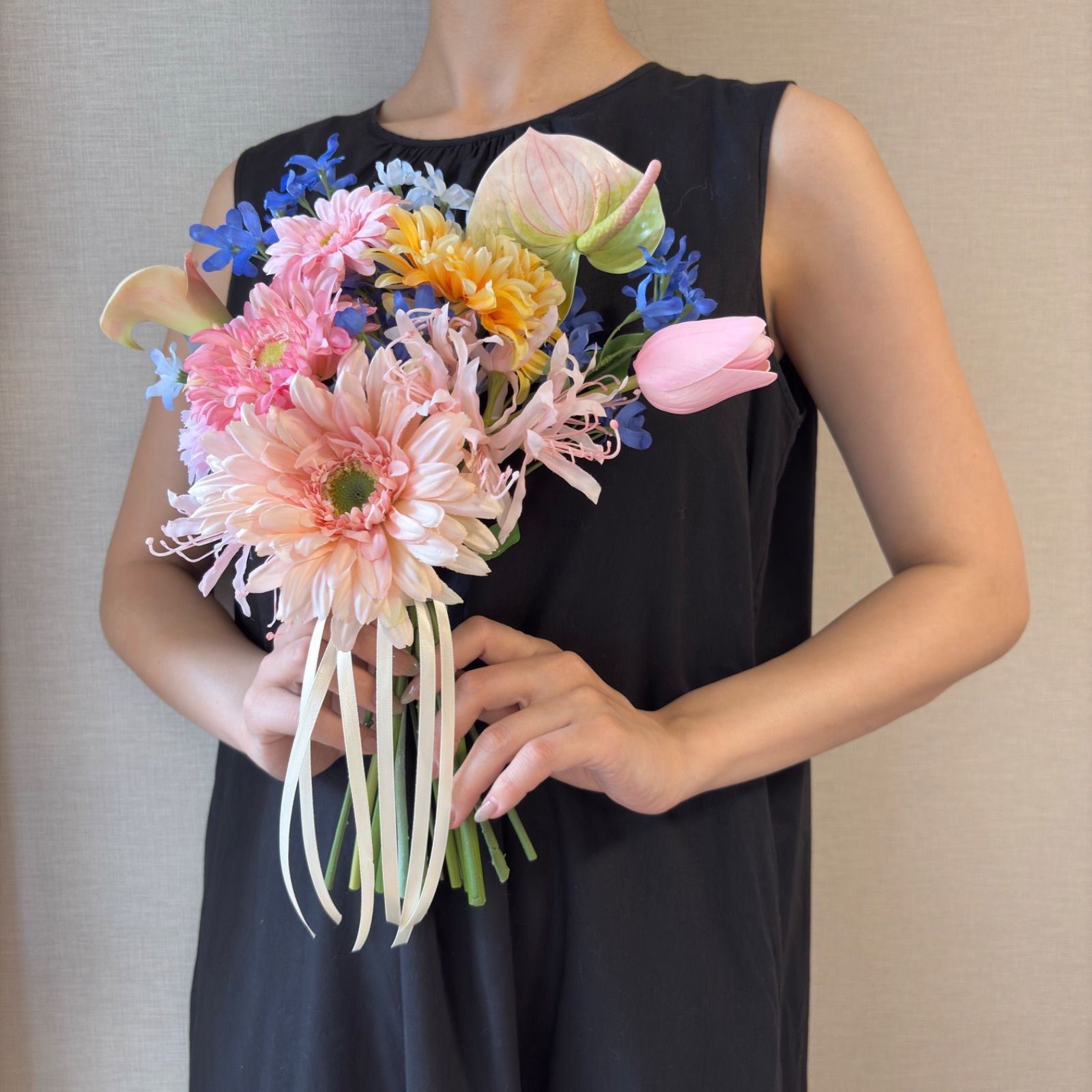 45. ブートニア付 ウェディングブーケ アーティシャルフラワー造花 YUZUMIYA_COM