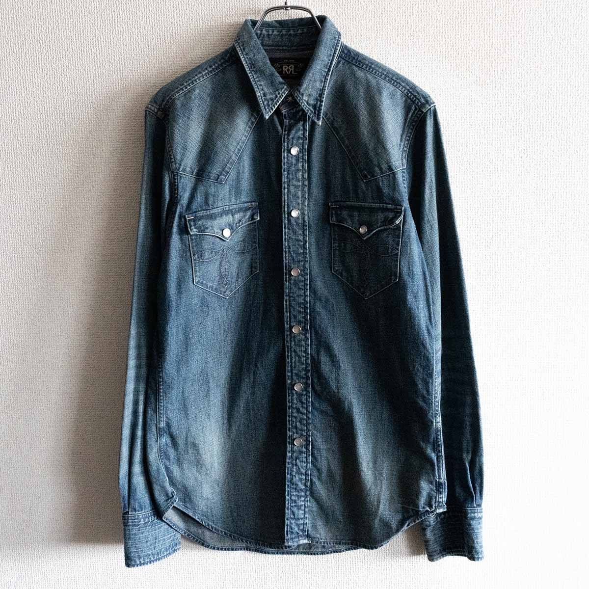 【極美品】RRL【インディゴ バッファロー デニム ウエスタンシャツ】S ダブルアールエル コンチョボタン 25030137
