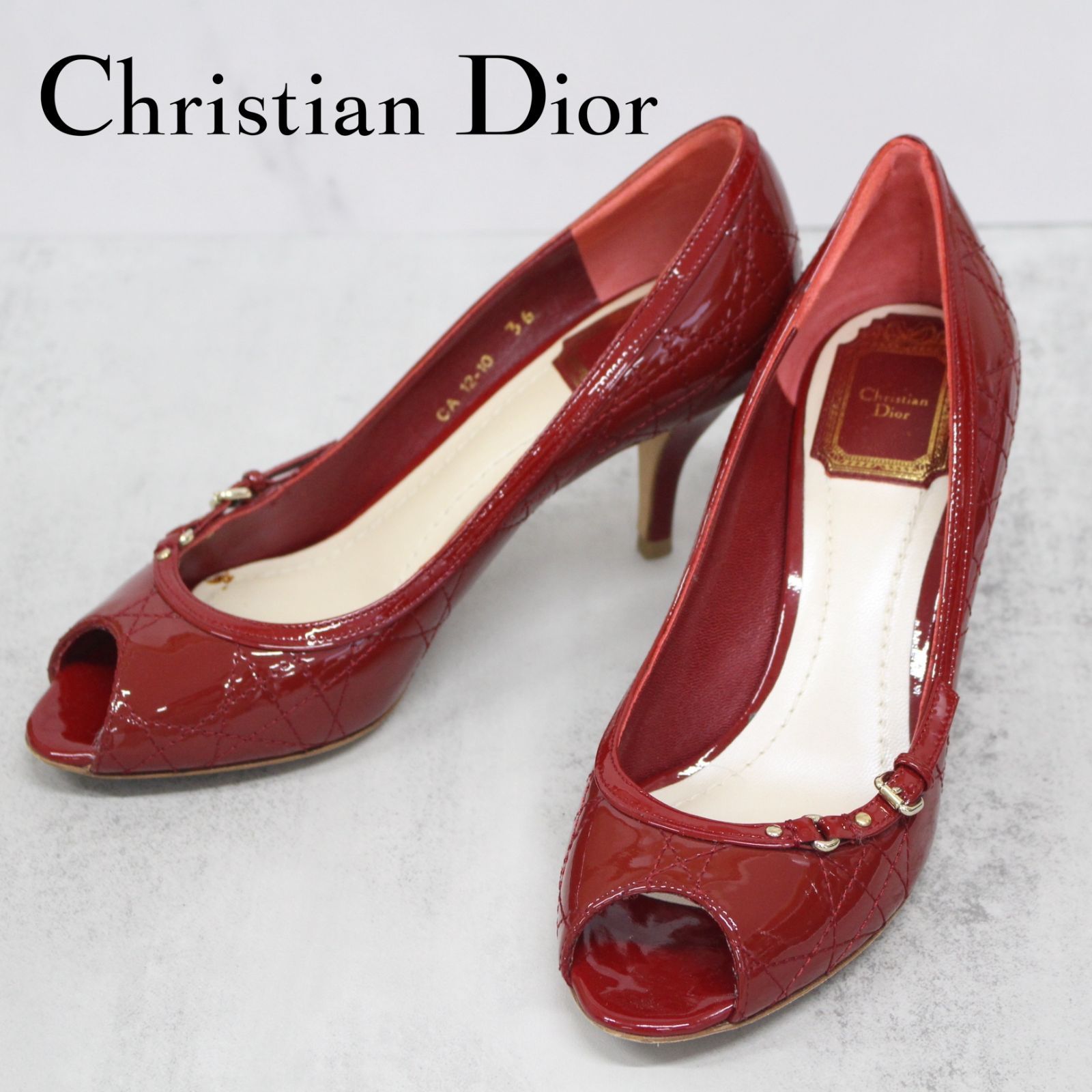 S061)Christian Dior カナージュ バックル パンプス 36 赤