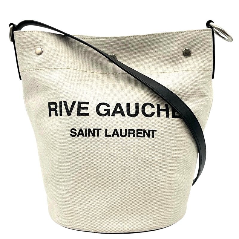 サンローラン SAINT LAURENT リブゴーシュ バケットバッグ 669299 アイボリー×ブラック シルバー金具 キャンバス ユニセックス ショルダーバッグ