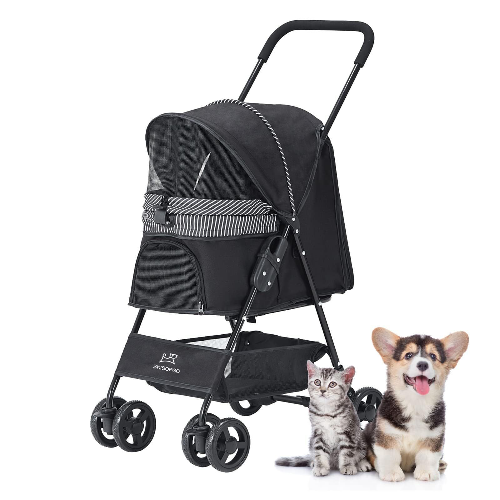 小型犬 猫カート組み立て簡単 犬おでかけ用品 バギー 飛び出し防止 犬用ベビーカー EVA車輪 4輪360°回転 折りたたみ ブレーキ付き ペットカート 軽量 おでかけ SKISOPGO 散歩